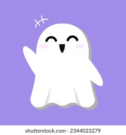 Cute Ghost. Greet with Friendly. cartoon character and flat design. Vector Illustrations for Halloween Day.