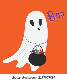 Cute ghost with Halloween candy. Scary vector illustration. Festive decor. cute halloween spirit