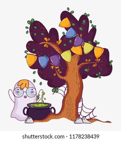 Cute ghost halloween cartoon