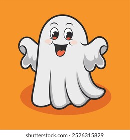 Cute Ghost For Halloween Cartoon Illustration.