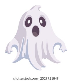 Cute ghost. Halloween character frightening children. Vector isolated illustration.