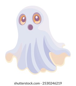 Cute ghost. Halloween character frightening children. Vector isolated illustration.