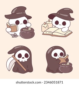 Cute ghost halloween collection doodle drawing