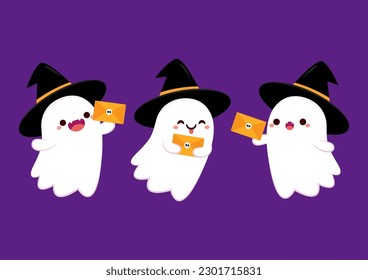 Cute Ghost in Halloween day. The ghost mascot. cartoon vector. Shoping bag. Halloween Card or Envelope vector.