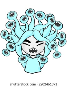 Cute ghost Halloween dressed in chunky blue hair opens his mouth to beg for food. Let's celebrate a fun night on Halloween night. For a gift for boys, girls, everyone to wear to Halloween.