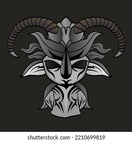 Cute ghost Halloween dressed wearing a black gray fancy robe. It has long curved horns on top of its head. Let's celebrate a fun night on Halloween night.