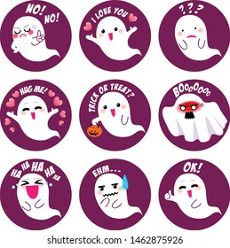 Cute ghost halloween emoticon collection