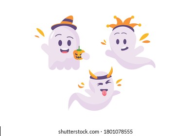 Cute Ghost Halloween with Flat Vector Illustration for Halloween Days and Trick Or treat