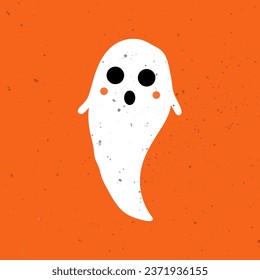 Cute ghost. Halloween cute funny ghost. Hand Drawn Simple Design. Ideal for Posters, Cards, Wall Art or Clothes. Cute spooky ghost.