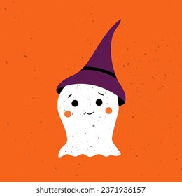 Cute ghost. Halloween cute funny ghost. Hand Drawn Simple Design. Ideal for Posters, Cards, Wall Art or Clothes. Cute spooky ghost.