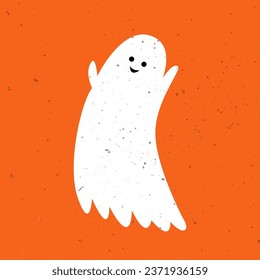 Cute ghost. Halloween cute funny ghost. Hand Drawn Simple Design. Ideal for Posters, Cards, Wall Art or Clothes. Cute spooky ghost.