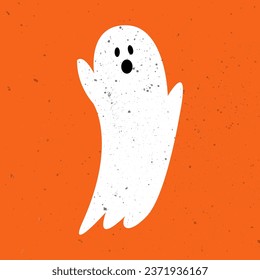 Cute ghost. Halloween cute funny ghost. Hand Drawn Simple Design. Ideal for Posters, Cards, Wall Art or Clothes. Cute spooky ghost.