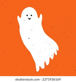 Cute ghost. Halloween cute funny ghost. Hand Drawn Simple Design. Ideal for Posters, Cards, Wall Art or Clothes. Cute spooky ghost.