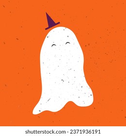 Cute ghost. Halloween cute funny ghost. Hand Drawn Simple Design. Ideal for Posters, Cards, Wall Art or Clothes. Cute spooky ghost.