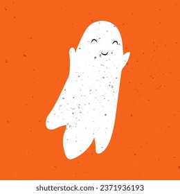 Cute ghost. Halloween cute funny ghost. Hand Drawn Simple Design. Ideal for Posters, Cards, Wall Art or Clothes. Cute spooky ghost.
