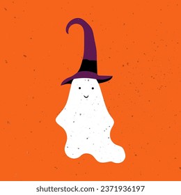 Cute ghost. Halloween cute funny ghost. Hand Drawn Simple Design. Ideal for Posters, Cards, Wall Art or Clothes. Cute spooky ghost.