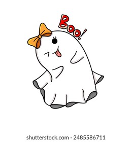 Cute ghost with Halloween illustration doodle