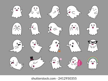 Cute Ghost Halloween Illustration Set