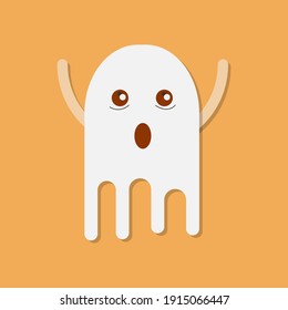 Cute ghost. Halloween ghost isolated on orange background. Happy Halloween. Halloween symbol. Flat design. Vector illustration