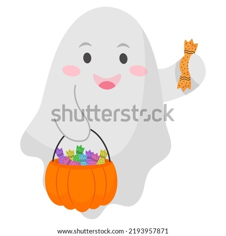 Cute ghost with halloween lollipops. Vector illustration.