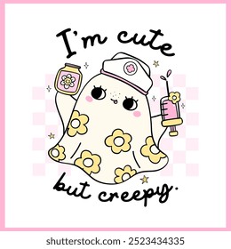 Cute Ghost Halloween Nurse Retro Pastel medical nurse life Cute but creepy hand drawn doodle, idea for T Shirt Sublimation printable