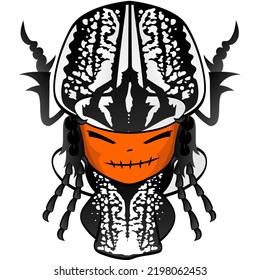 Cute ghost Halloween paint faces of orange pumpkins. Wearing a black and white insect hat small mouth smile. Let's celebrate a fun night on Halloween night. For a gift for boys, girls.