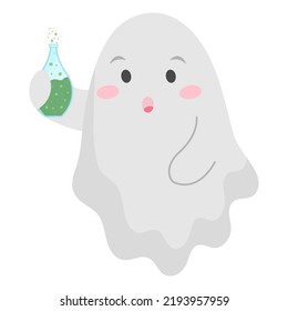 Cute ghost with halloween potion. Vector illustration.