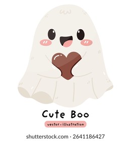 cute ghost with Halloween pumpkin and black cat vector illustration
