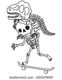Cute ghost Halloween skull carrying dinosaur friend lovers on their backs. Have fun skateboarding.