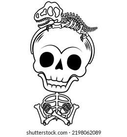 Cute ghost Halloween skull, sweet smile, likes to dress up, has a small dinosaur skeleton headband. For those who love dinosaurs very much.