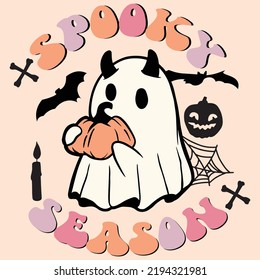 Cute Ghost Halloween slogan retro design t-shirt design.