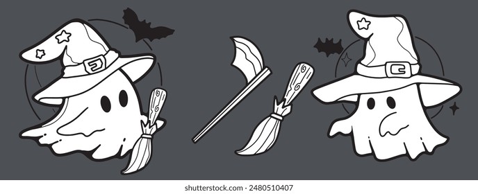 Cute Ghost Halloween slogan retro design t-shirt design.