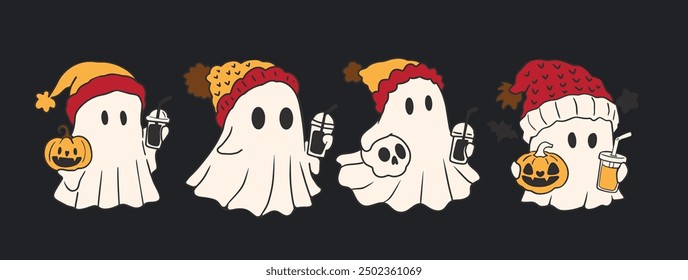 Cute Ghost Halloween Slogan Retro-Design T-Shirt-Design.