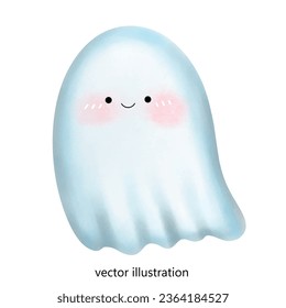 süße Ghost Halloween-Vektorgrafik mit rosafarbenen Wangen und Augen
