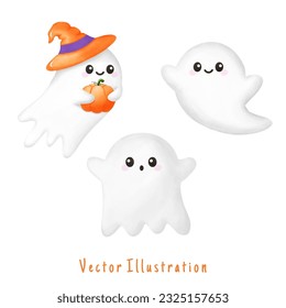 Cute ghost, Halloween vector watercolor illustration
