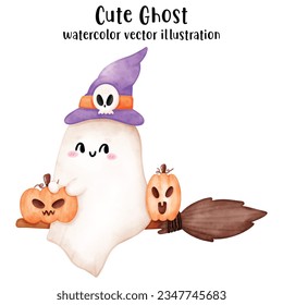 Cute Ghost, Halloween, Halloween ghost. witch, Halloween watercolor style. vector. illustration