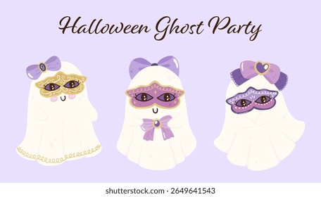 Cute Ghost Haloween Vector Illustrator | Halloween Ghost Party | Halloween Spooky| Kawaii Ghost Vector