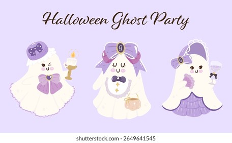 Cute Ghost Haloween Vector Illustrator | Halloween Ghost Party | Halloween Spooky| Kawaii Ghost Vector
