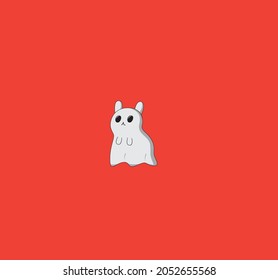 Cute ghost hamster in Halloween theme. Spooky little mousy  for halloween party. Vector illustration.