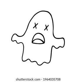Cute ghost, hand drawn outline vector illustration in doodle style. Isolated on white background.