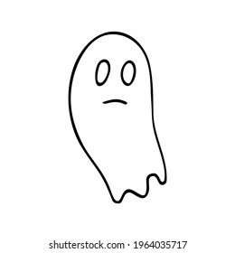 Cute ghost, hand drawn outline vector illustration in doodle style. Isolated on white background.