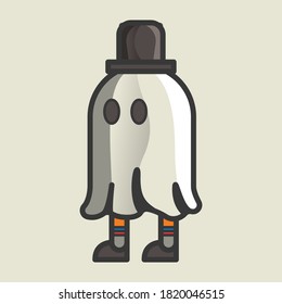 Cute ghost with hat and shoe vector on light grey background