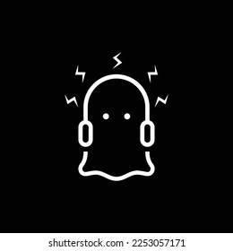 cute ghost hearing headset music line dark logo design vector icon illustration template