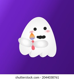 Cute ghost holding candle in halloween party