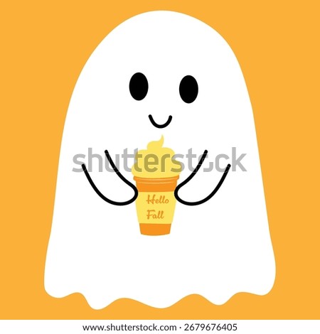 Cute Ghost Holding a Hello Fall Coffee