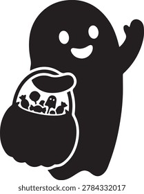 Cute ghost holding pumpkin