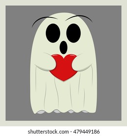 Cute ghost holding a red heart