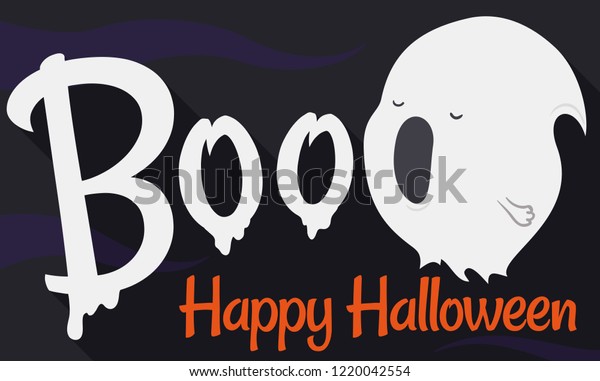 Cute Ghost Howling Boo Scare Halloween Stock Vector (Royalty Free ...