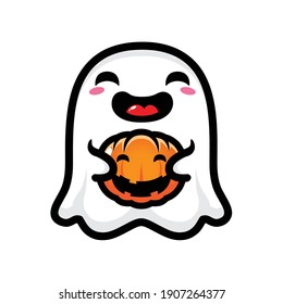 cute ghost hugging pumpkin design