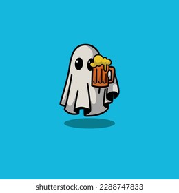 Cute Ghost Icon Drinking Beer